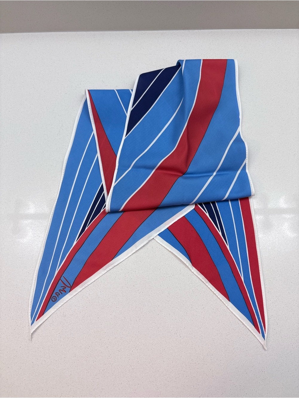 Striped Blue & Red Silk Scarf vintage